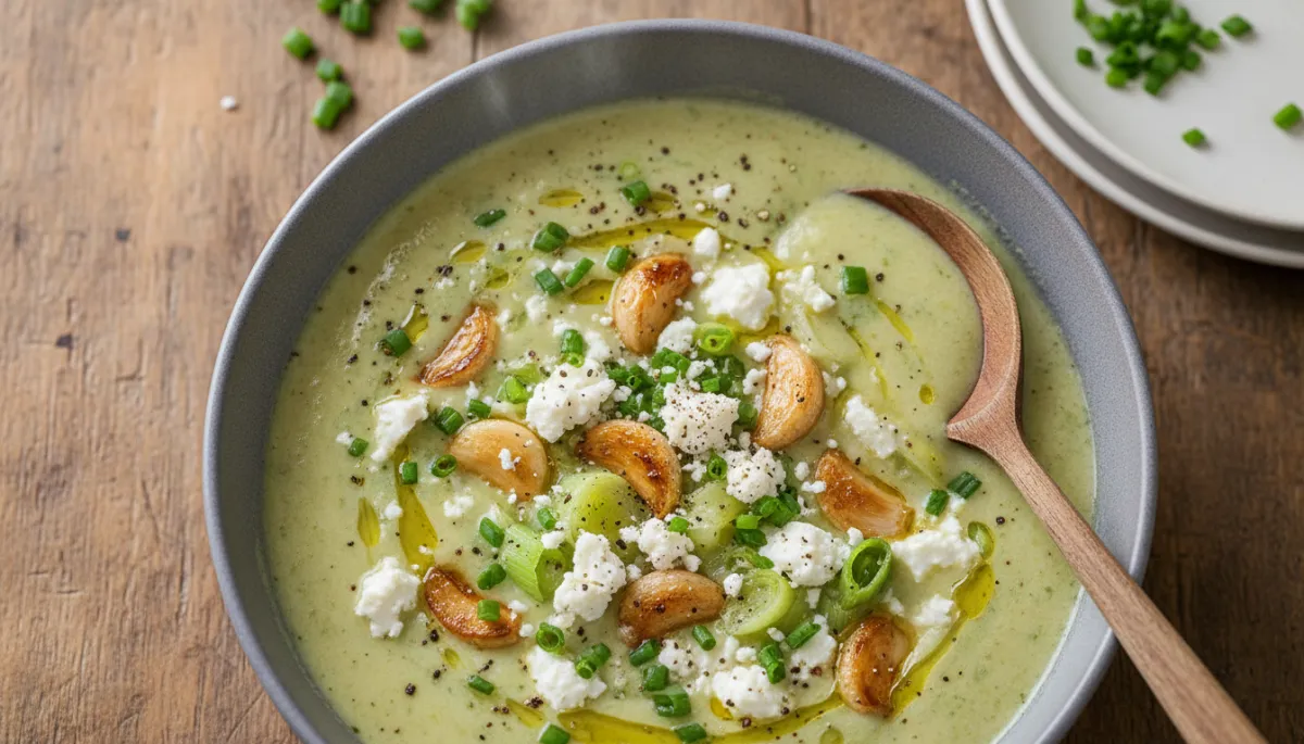 Romige Preisoep met Knoflook en Feta