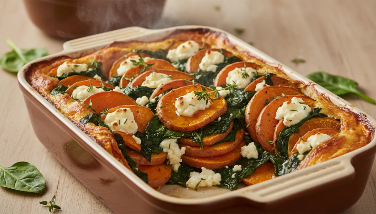 Voedzame Ovenschotel: Zoete Aardappel & Geitenkaas