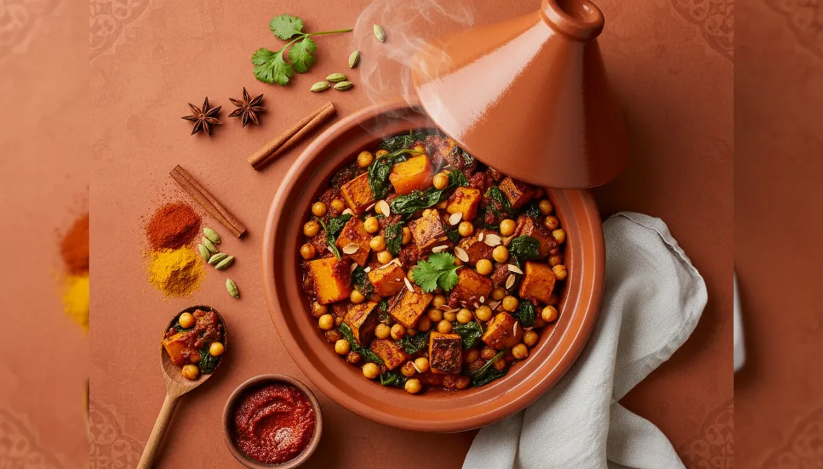 Aromatische Tajine: Pompoen, Kikkererwten & Spinazie