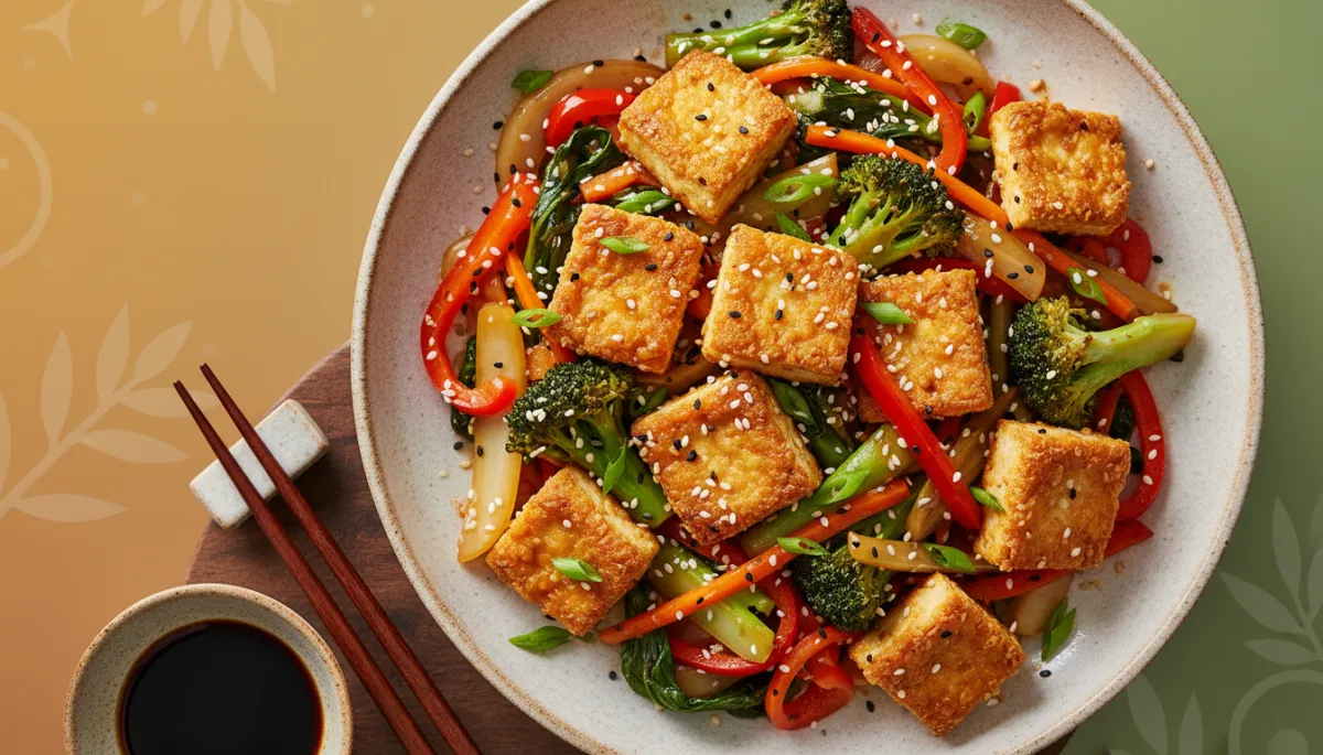 Krokante Tofu met Gewokgroenten in Sesamolie
