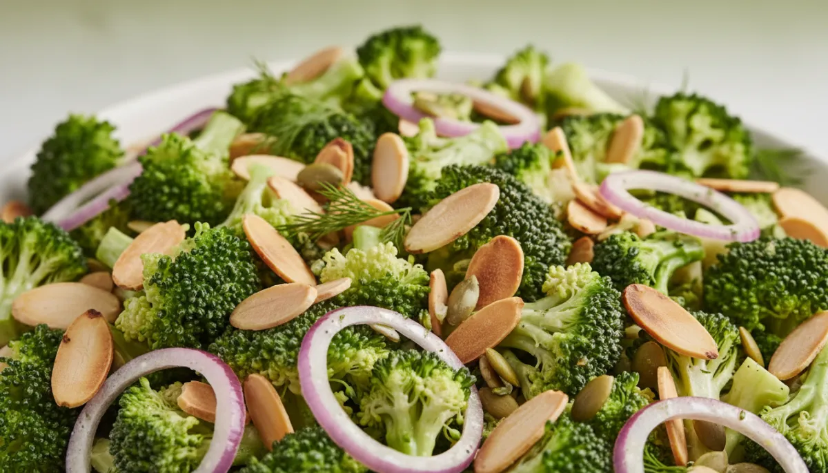 Knapperige Broccolisalade met Amandelen en Rode Ui