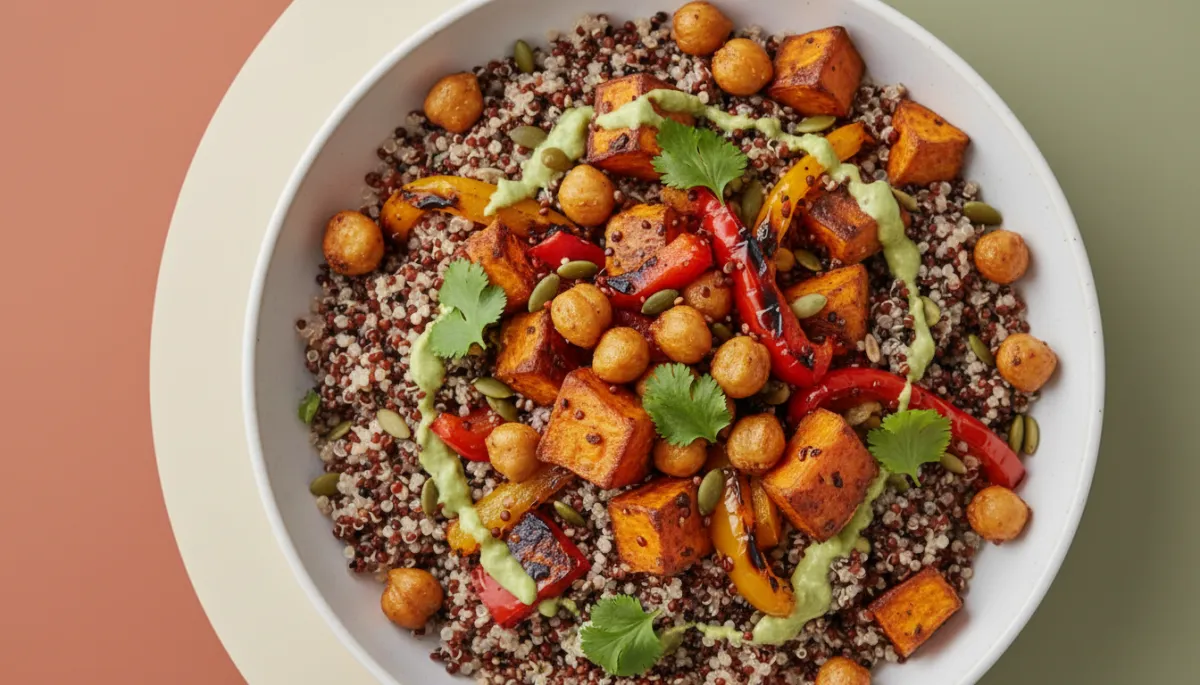 Kleurrijke Quinoa Bowl met Zoete Aardappel & Paprika