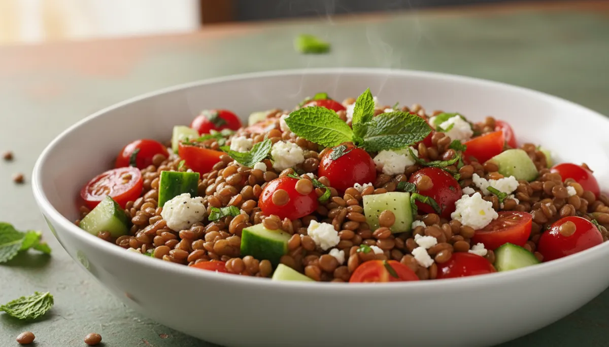 Warme Linzensalade met Feta, Tomaat en Munt