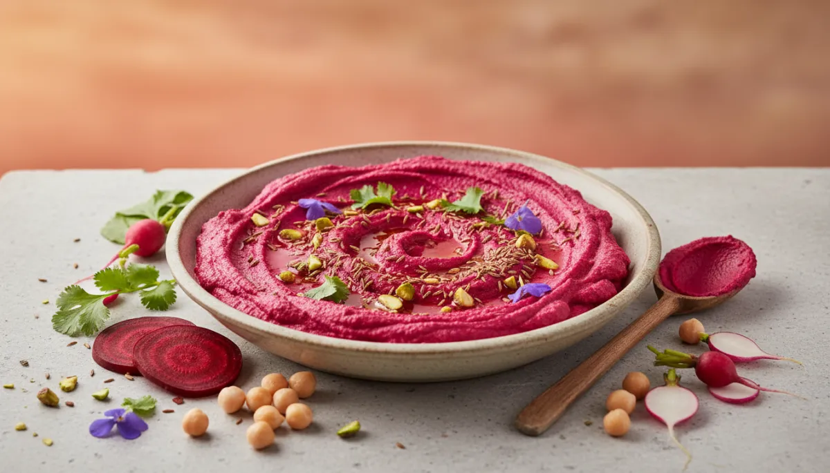 Felroze Hummus van Rode Biet en Kikkererwten