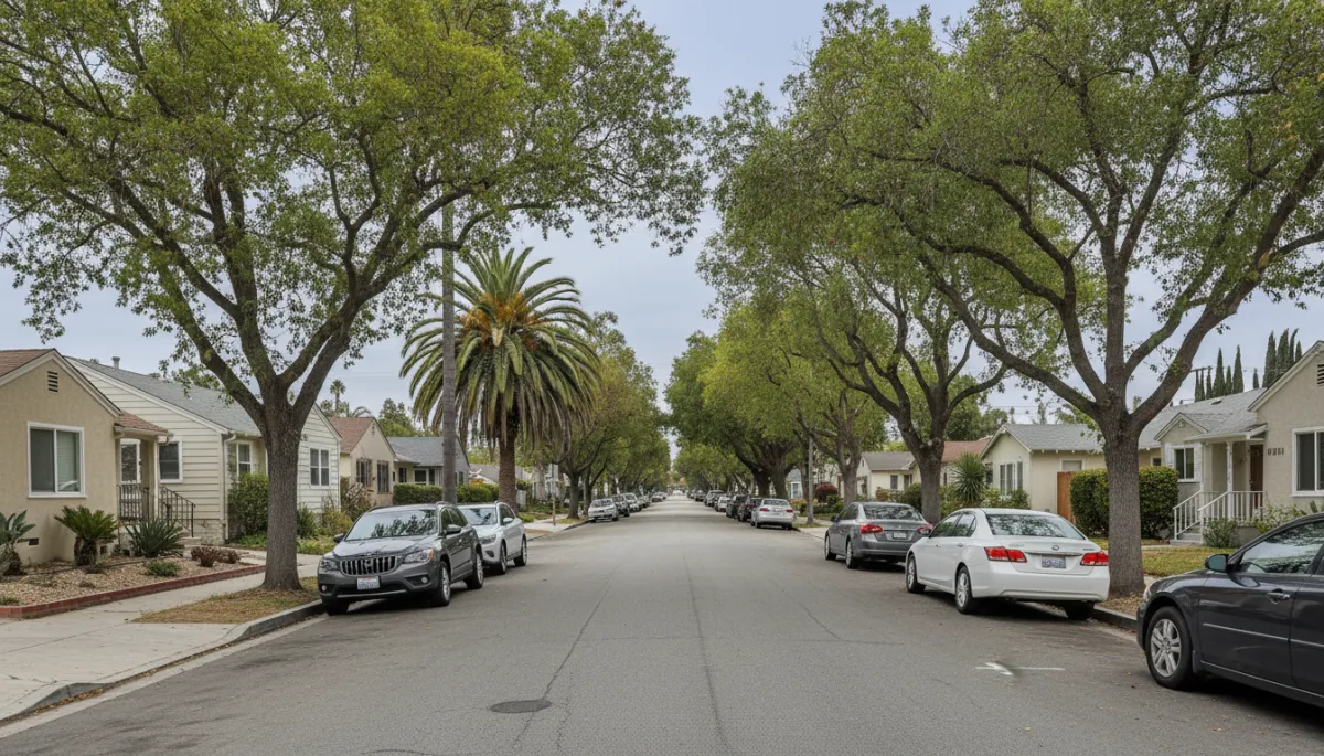 Street of modest single-family homes in a budget-friendly Los Angeles neighborhood Street of modest single-family homes in a budget-friendly Los Angeles neighborhood