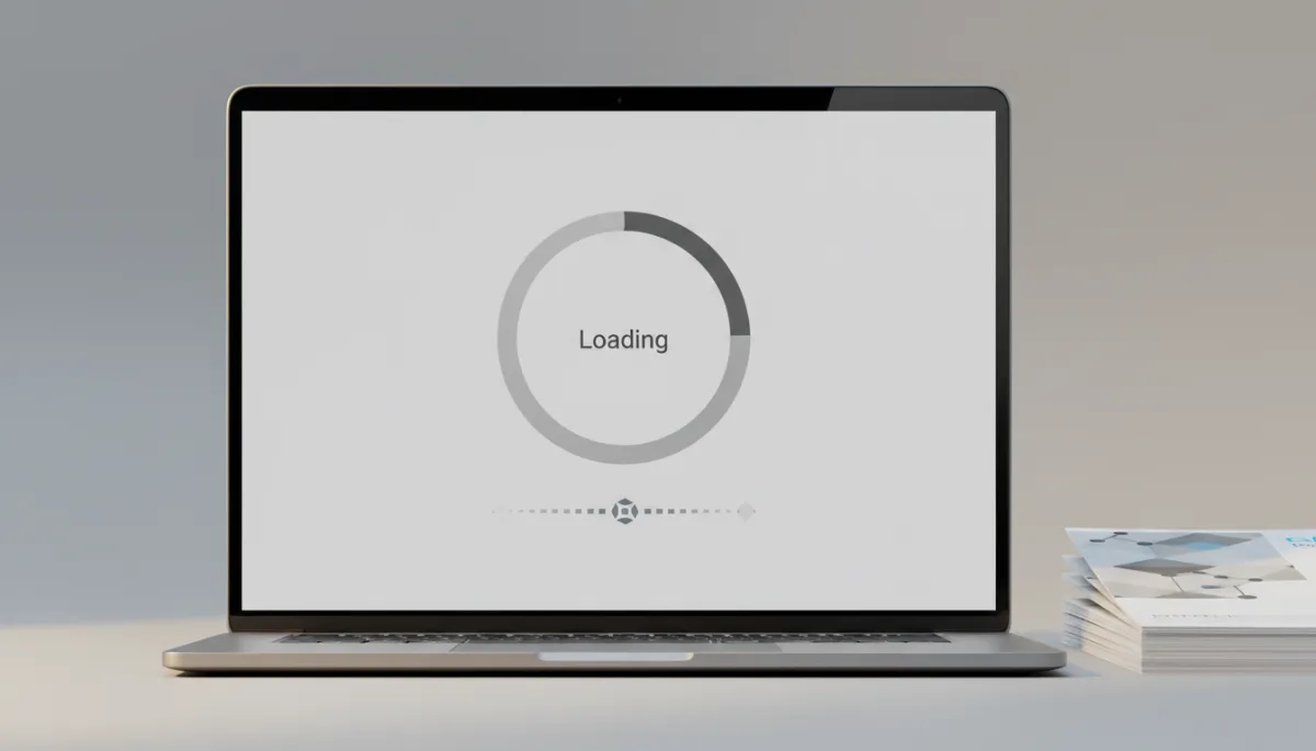 Ordinateur portable affichant un site web lent avec une barre de chargement bloquée Ordinateur portable affichant un site web lent avec une barre de chargement bloquée