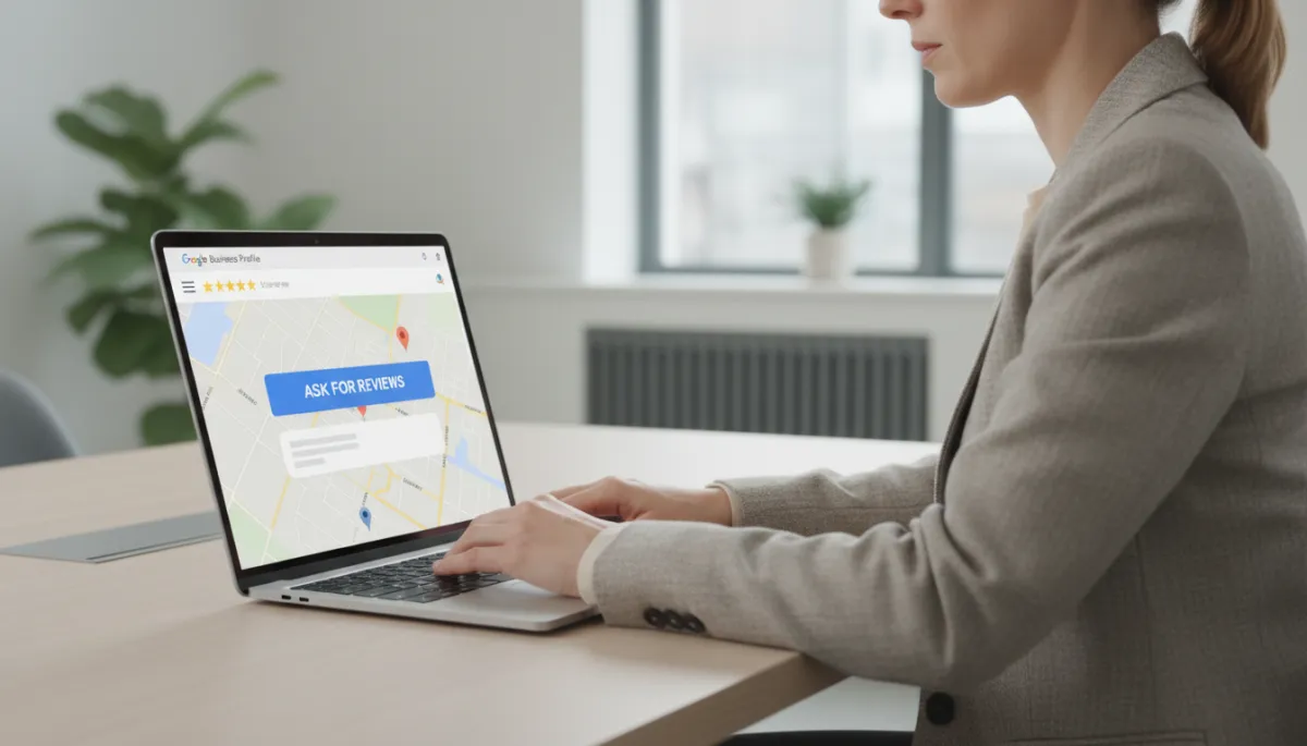 Entrepreneur au Luxembourg envoyant une demande d'avis Google à un client