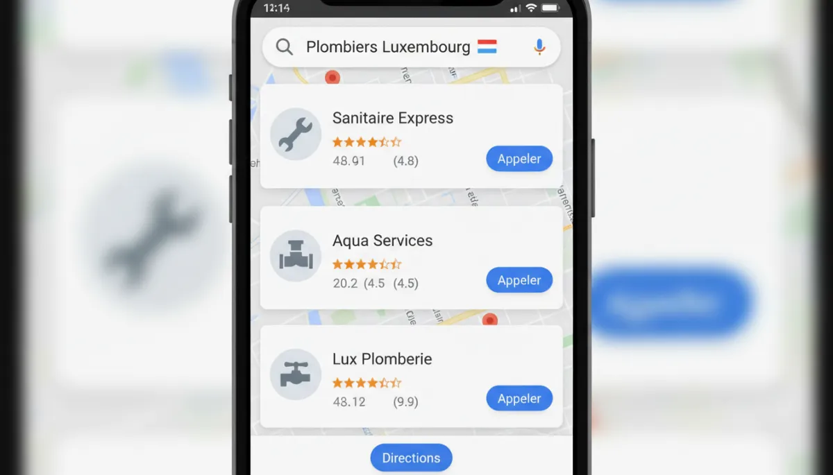 Résultats Google Local Pack pour artisans techniques au Luxembourg sur smartphone