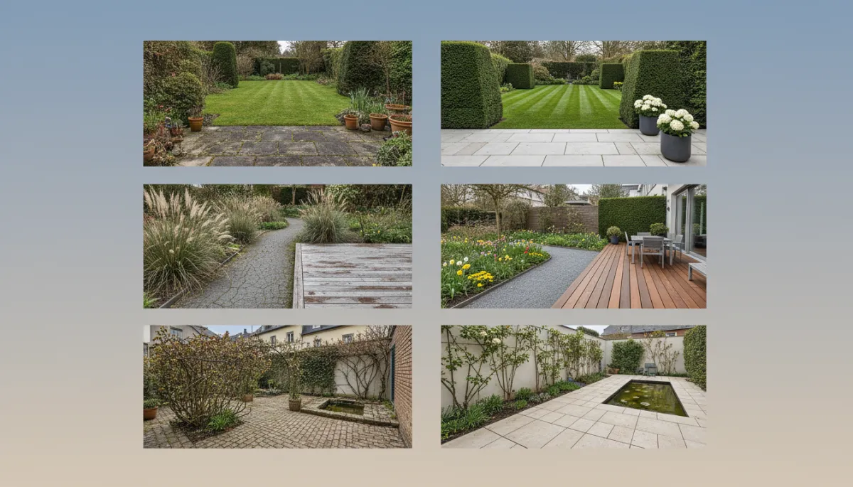 Avant et après de projets de jardins de printemps réalisés au Luxembourg
