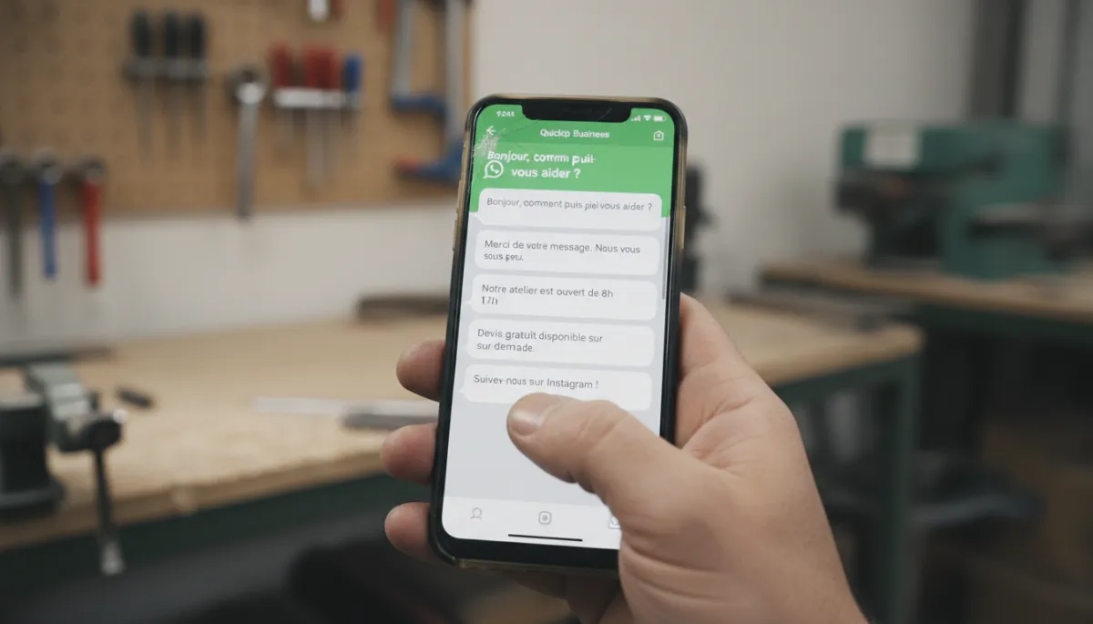 Menu de réponses rapides WhatsApp Business sur smartphone