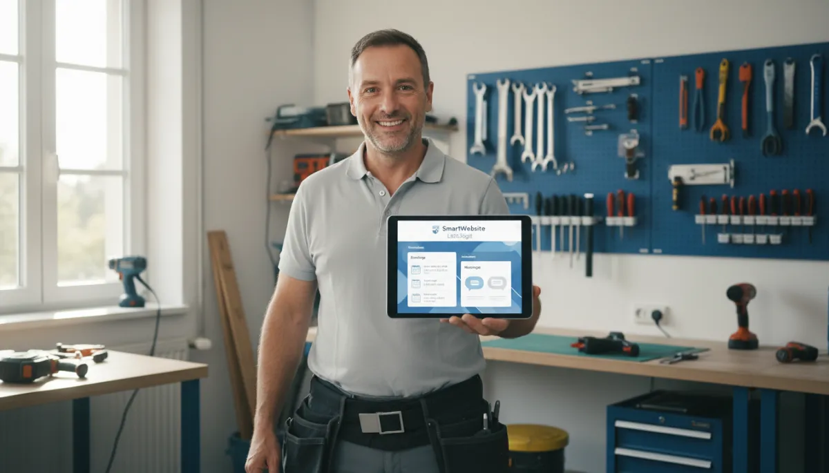 Artisan luxembourgeois utilisant un SmartWebsite LetzDigit sur tablette