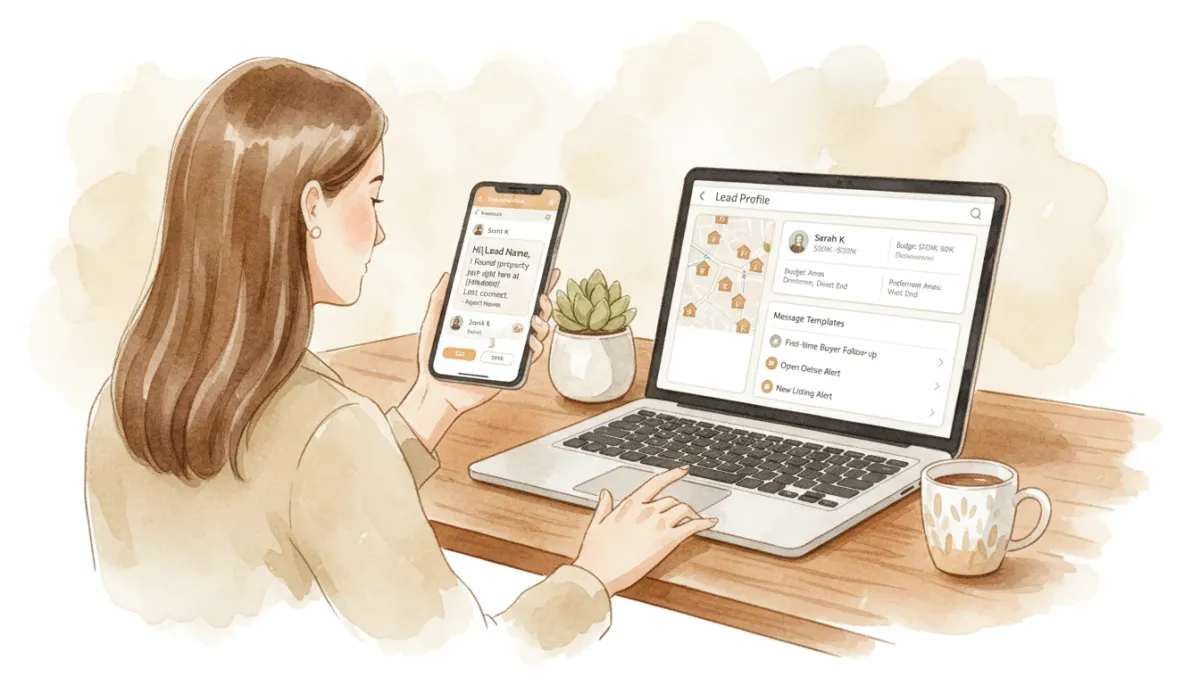 Real estate agent using a mobile app lead response dashboard