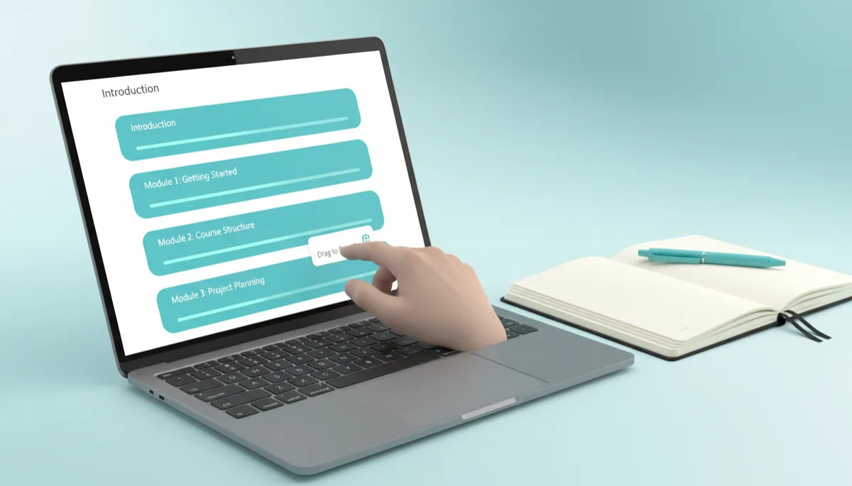 Tutor building an online course with aqua-accented dashboard