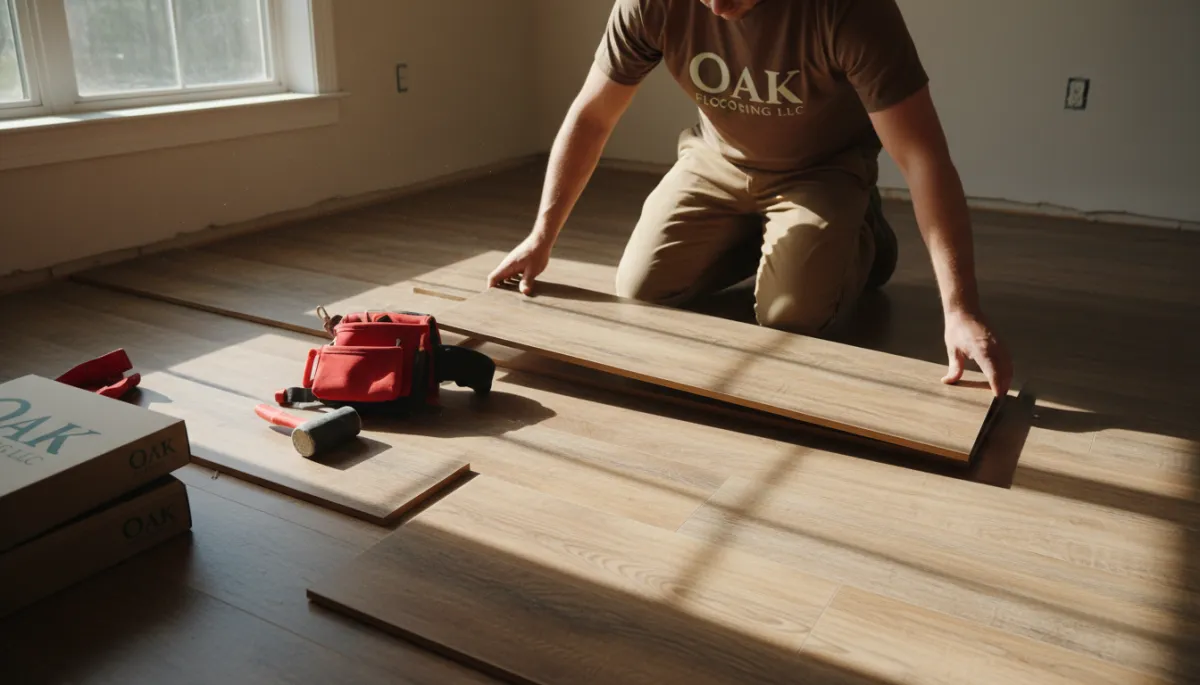 Oak Flooring LLC installer working on vinyl plank flooring in Norfolk VA