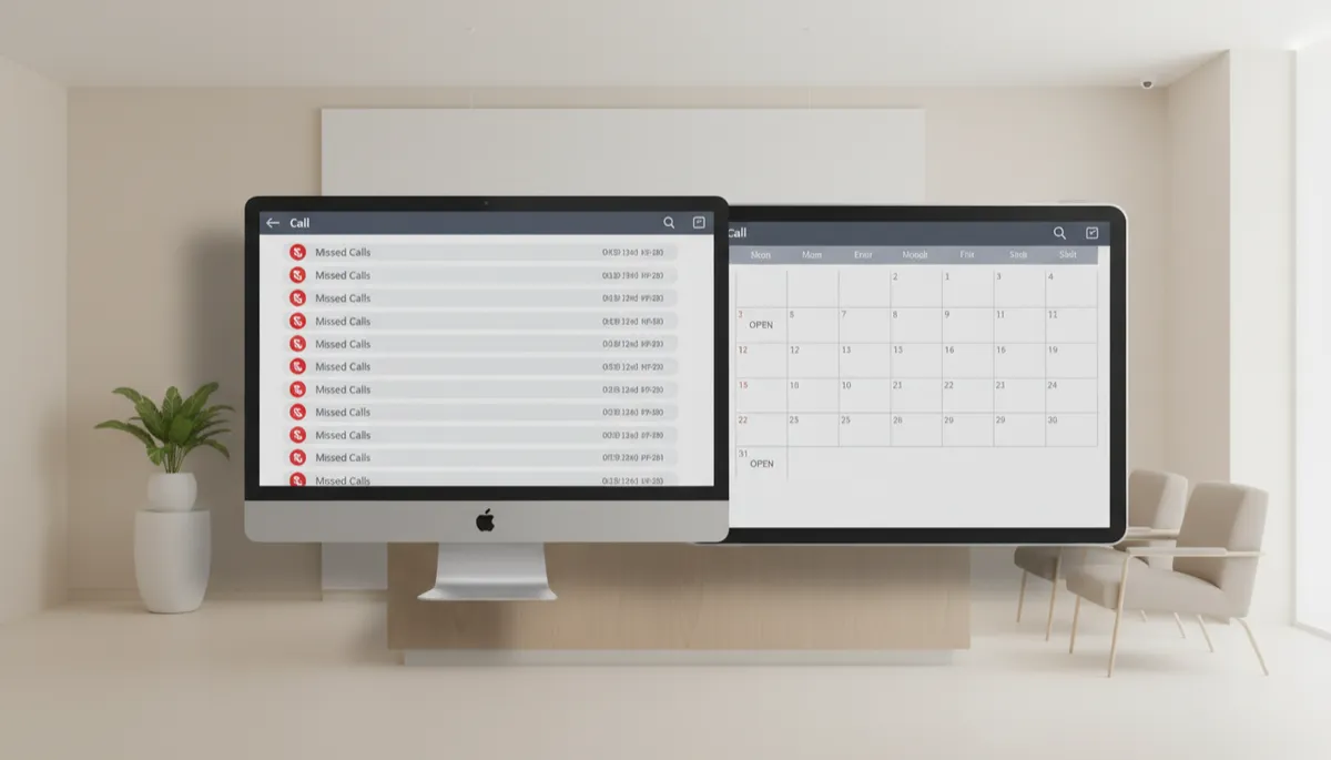 Missed call log contrasted with empty appointment schedule in a local service business Missed call log contrasted with empty appointment schedule in a local service business