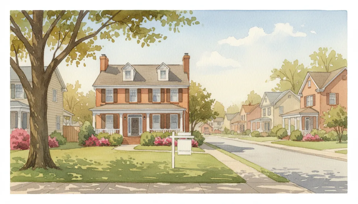 Charlotte residential street with a home for sale and well-kept yards