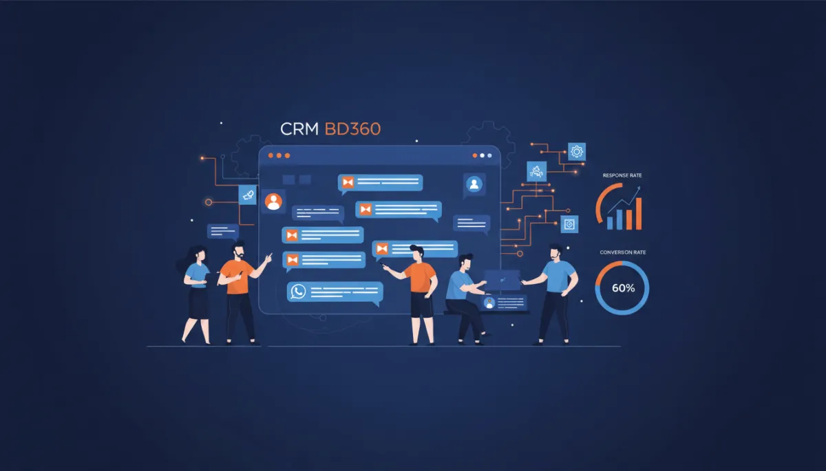 Equipe operando painel BD360 com conversas de WhatsApp, automações e métricas