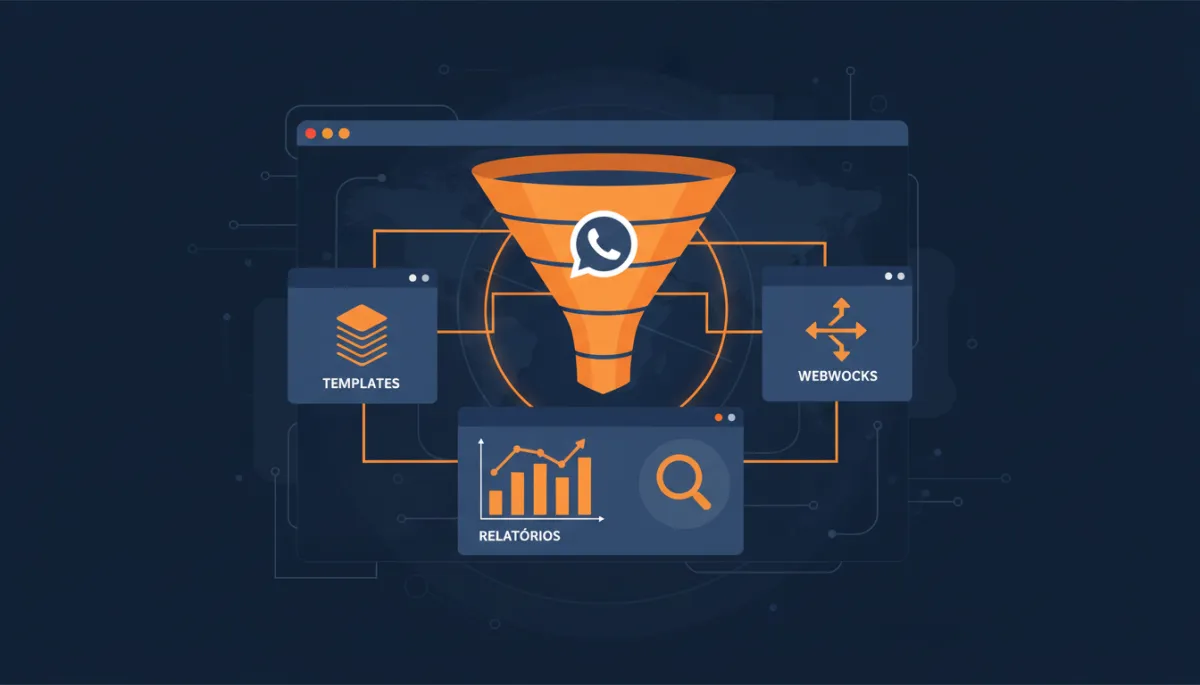 Ilustração de funil de vendas no CRM BD360 conectado ao WhatsApp Business Platform