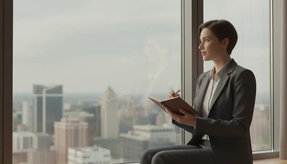 Person journaling quietly by a window in a reflective moment Person journaling quietly by a window in a reflective moment