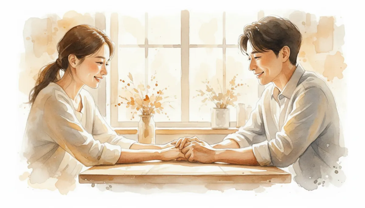 Two people sharing a quiet moment of gratitude together Two people sharing a quiet moment of gratitude together