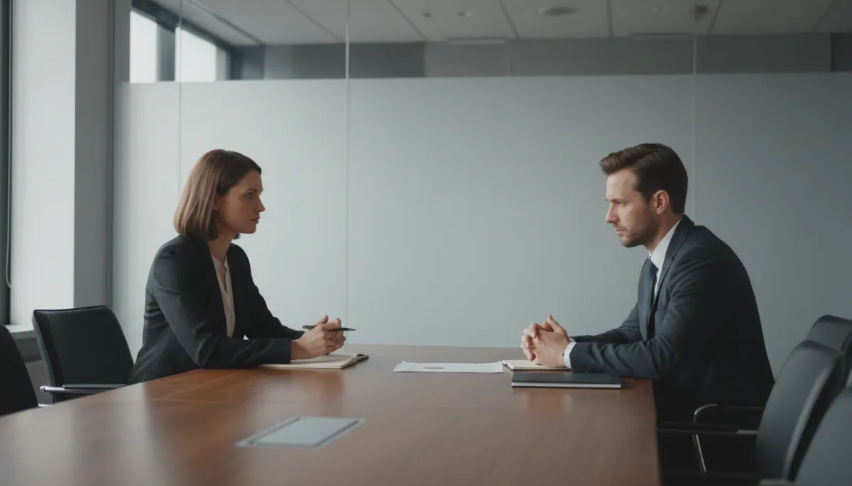 Two colleagues practicing emotionally intelligent communication during a serious conversation Two colleagues practicing emotionally intelligent communication during a serious conversation