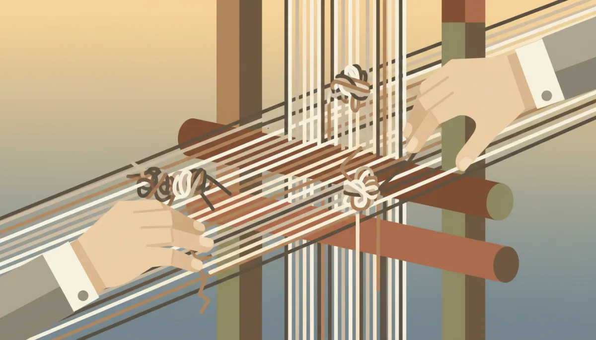 Hands weaving strong threads on a loom, symbolizing resilience built through challenges Hands weaving strong threads on a loom, symbolizing resilience built through challenges