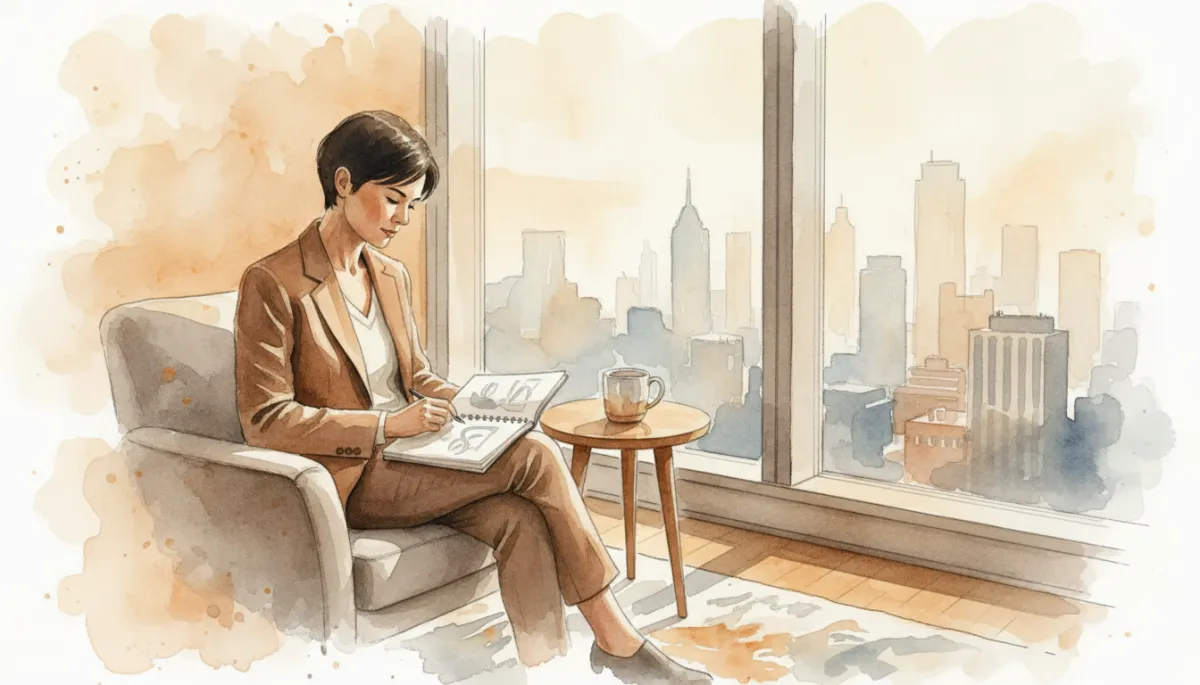 Professional taking a reflective break in a calm office environment Professional taking a reflective break in a calm office environment
