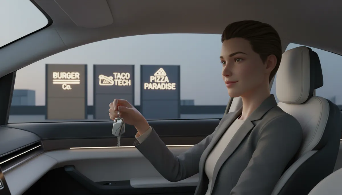 Person in a car choosing to drive past a row of fast-food drive-thrus Person in a car choosing to drive past a row of fast-food drive-thrus