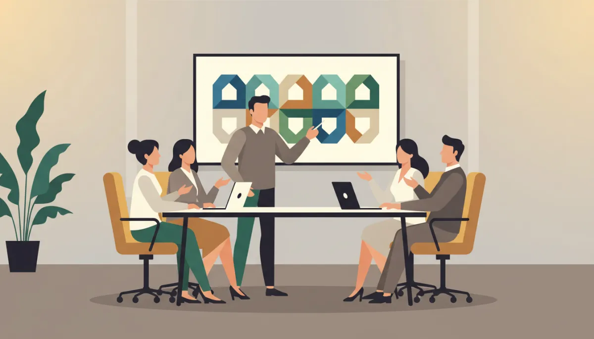 Leader presenting an integrity-driven vision to a professional team Leader presenting an integrity-driven vision to a professional team