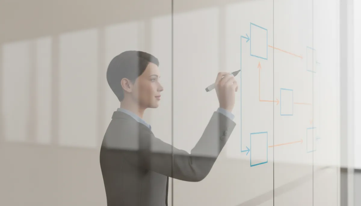 Person drawing structured boundaries on a glass wall Person drawing structured boundaries on a glass wall