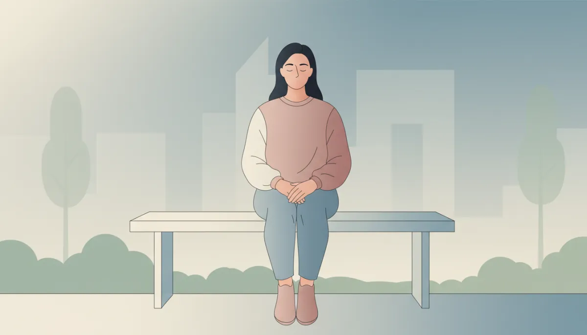 Person sitting calmly with eyes closed, practicing acceptance of their feelings Person sitting calmly with eyes closed, practicing acceptance of their feelings