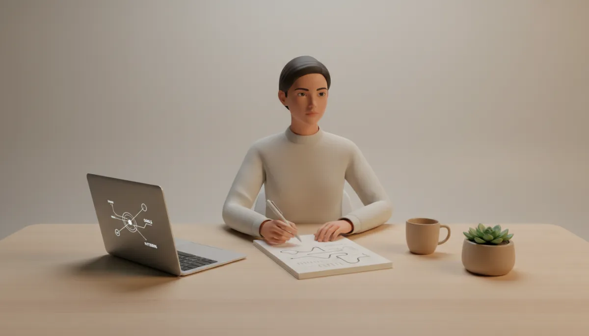 Person reflecting and journaling about personal patterns and goals at a desk