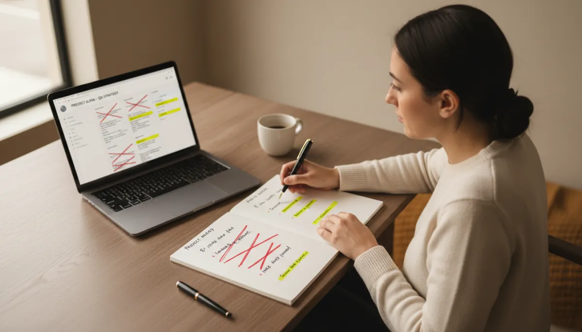 Person reviewing past attempts and planning improved next steps at a desk Person reviewing past attempts and planning improved next steps at a desk