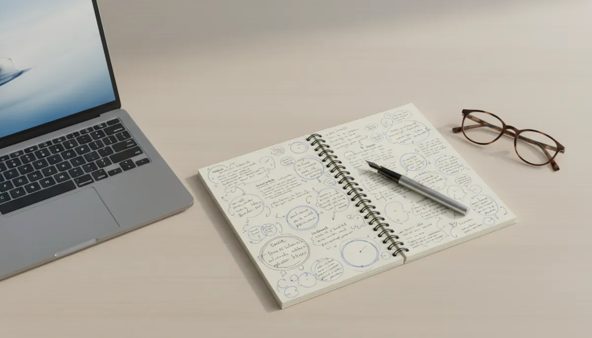 Notebook filled with handwritten dreams and ideas on a desk Notebook filled with handwritten dreams and ideas on a desk