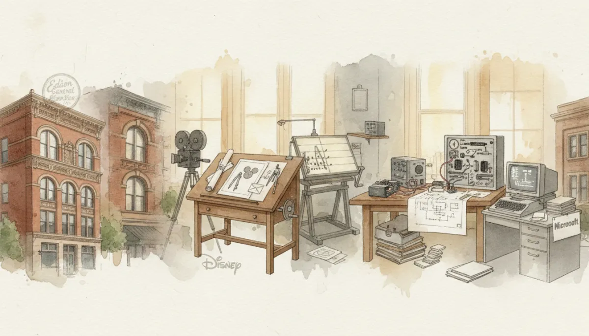 Professional collage of historic offices representing companies founded in hard times Professional collage of historic offices representing companies founded in hard times