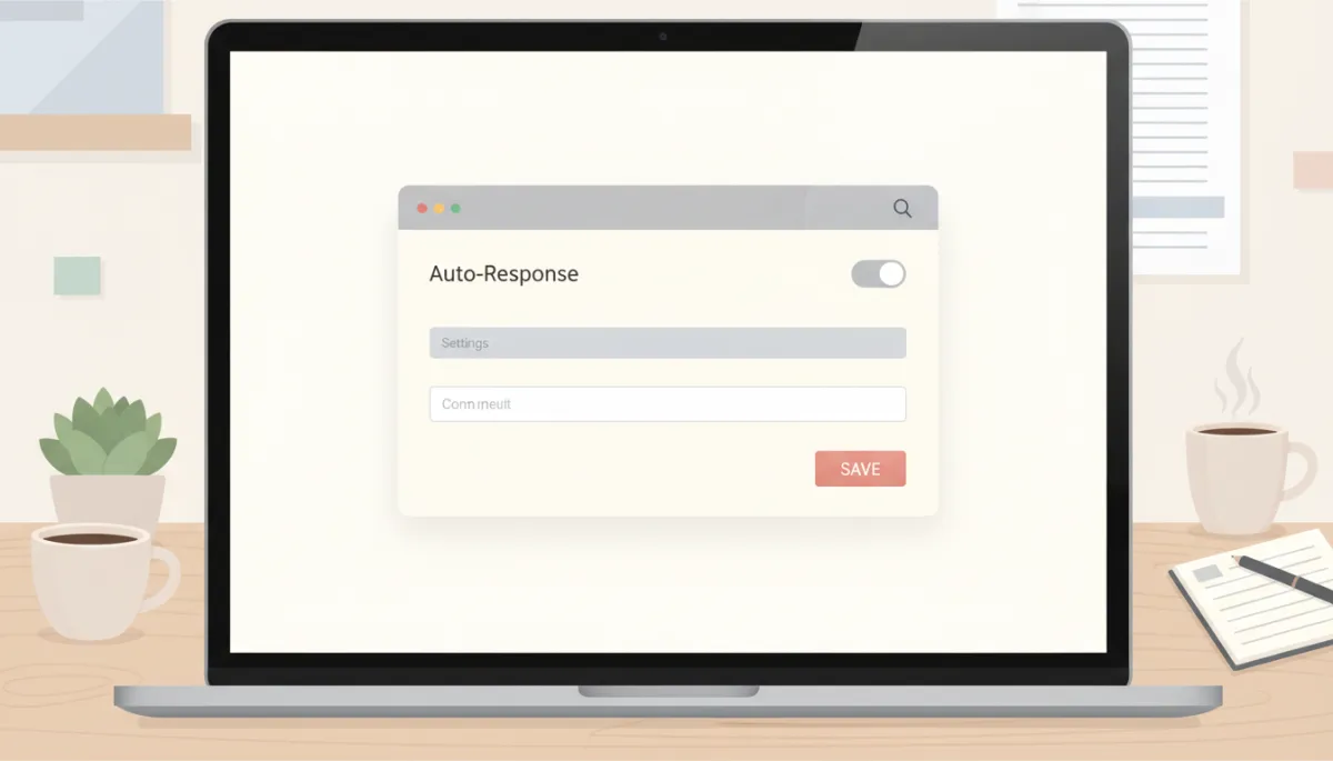 Laptop displaying professional email auto-response settings in a calm workspace Laptop displaying professional email auto-response settings in a calm workspace