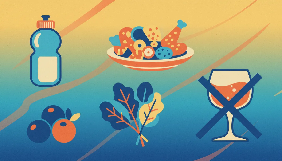 Pop retro illustration of a HyperWave therapy recovery nutrition checklist