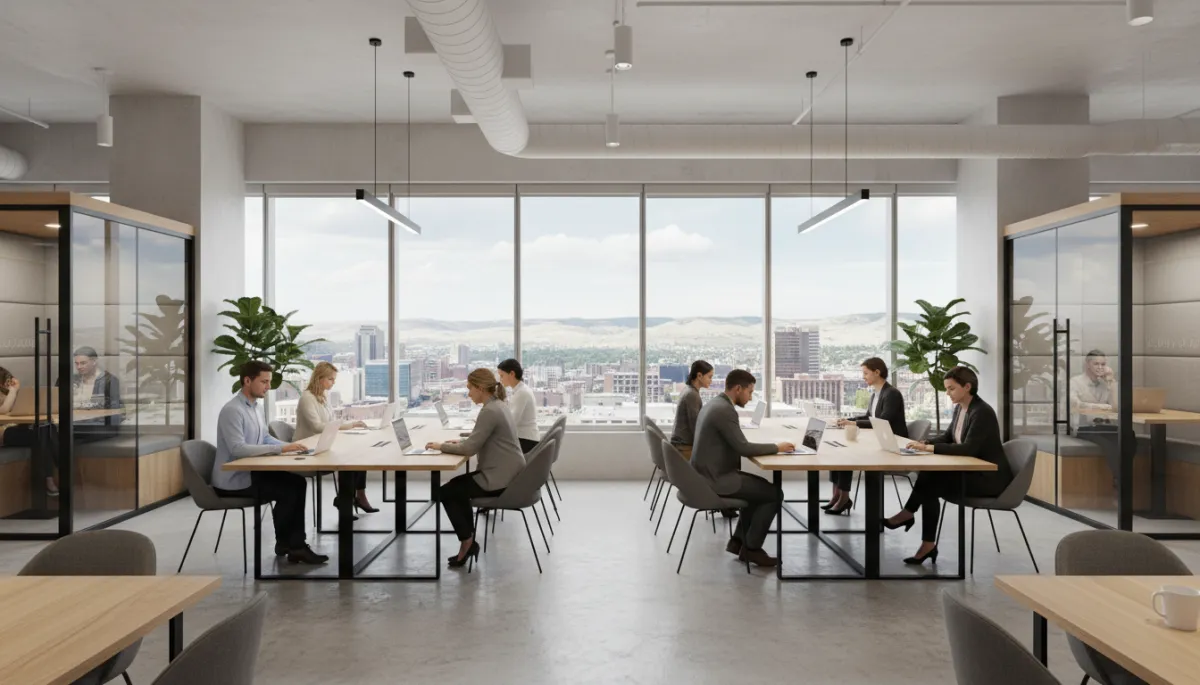 Remote workers using a modern coworking space in downtown Boise