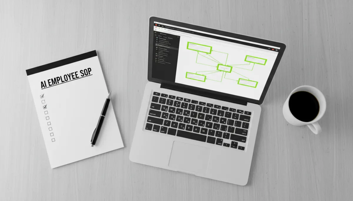 Checklist and laptop showing SOPs for an AI employee