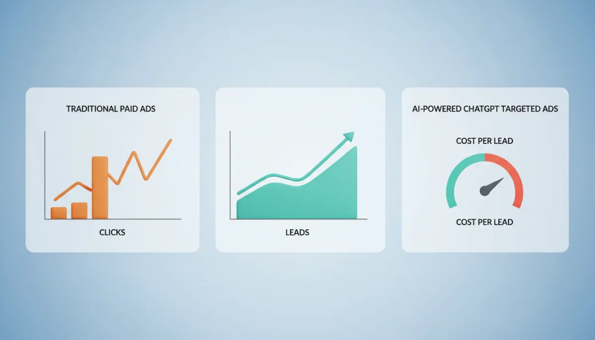 Dashboard comparing traditional paid ads performance to AI-powered ChatGPT targeted ads Dashboard comparing traditional paid ads performance to AI-powered ChatGPT targeted ads