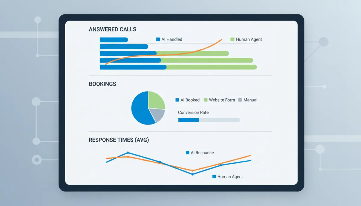 Analytics dashboard showing AI voice agent call and booking performance for a home service business