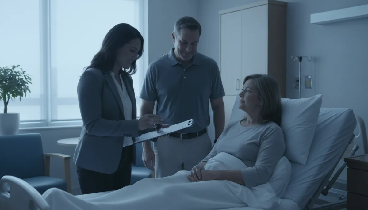 Mobile notary assisting a hospital patient with a power of attorney signing Mobile notary assisting a hospital patient with a power of attorney signing
