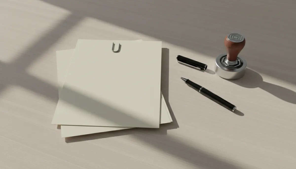 Neatly arranged legal documents and notary stamp on a desk