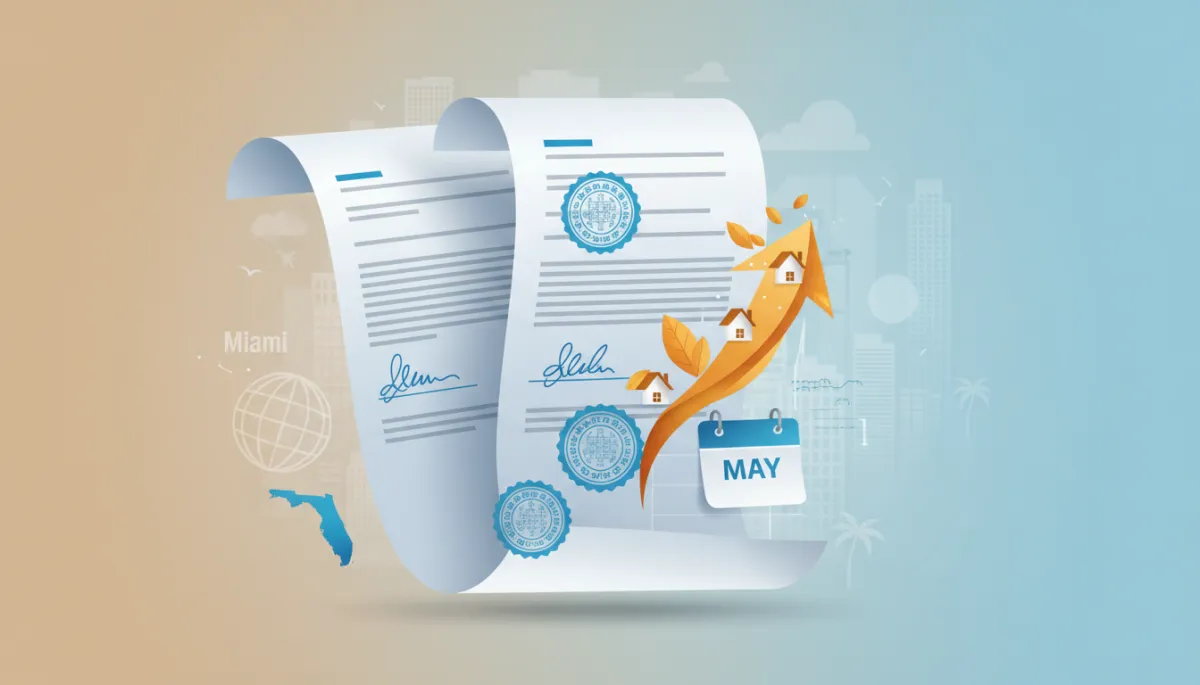 Real estate agent and clients review documents with notary in Miami