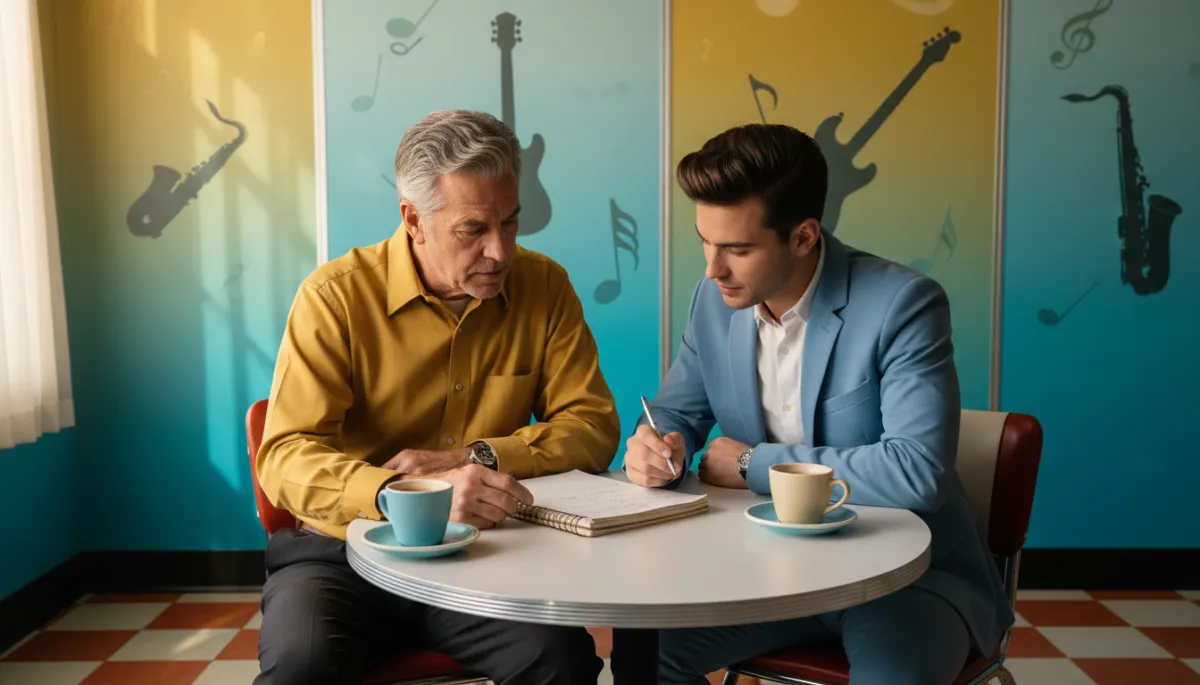 Mentor and returning citizen reviewing a life plan together at a diner
