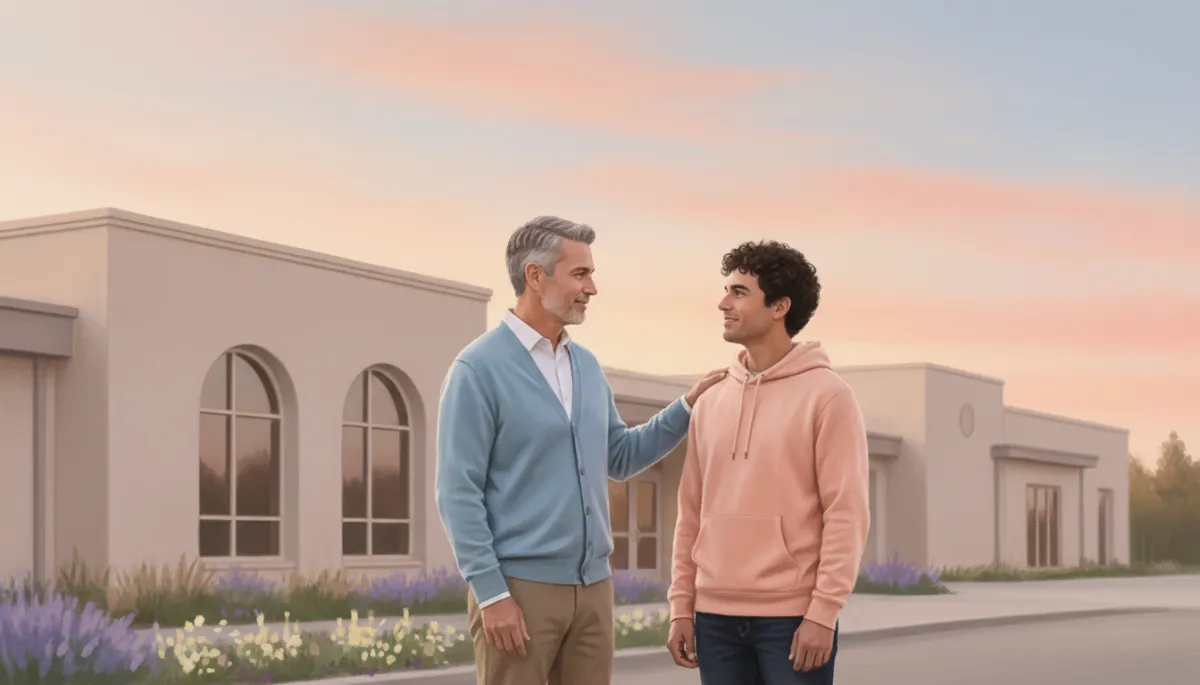 Two men providing mutual accountability and encouragement after a meeting
