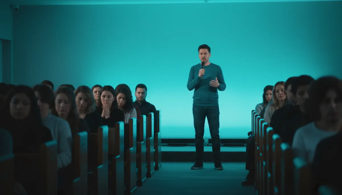 Man sharing his testimony at a church service
