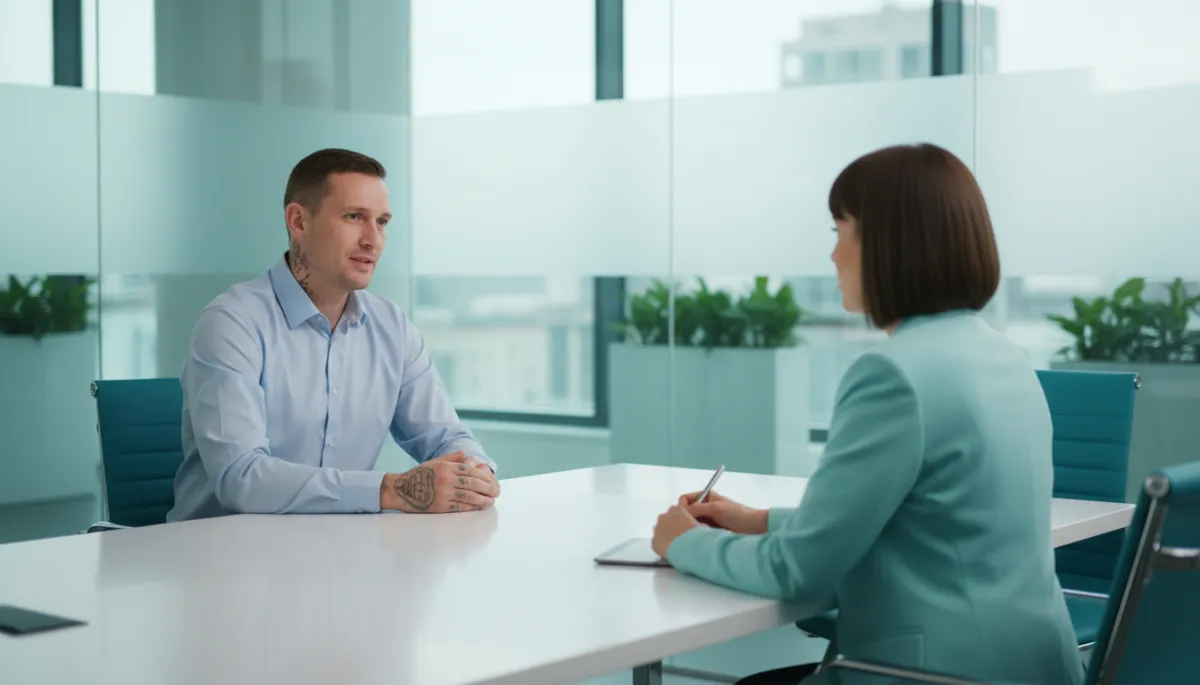 Formerly incarcerated man sharing his story during a job interview