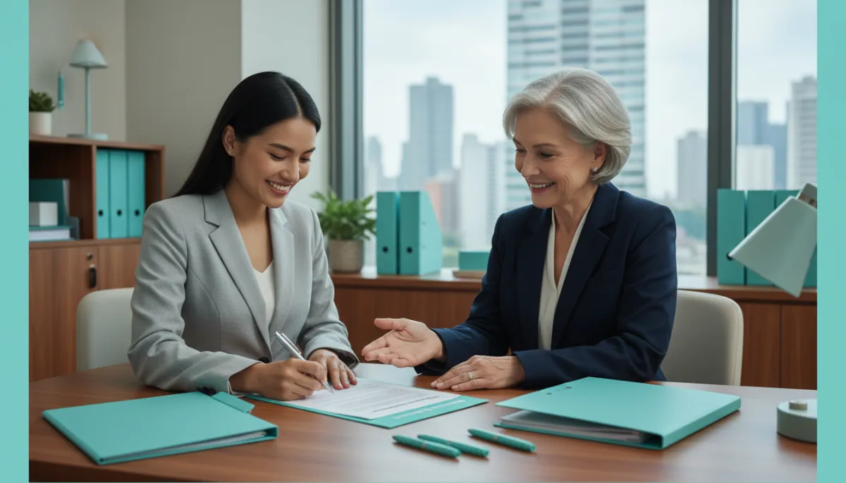 Woman opening a bank account with help from a mentor