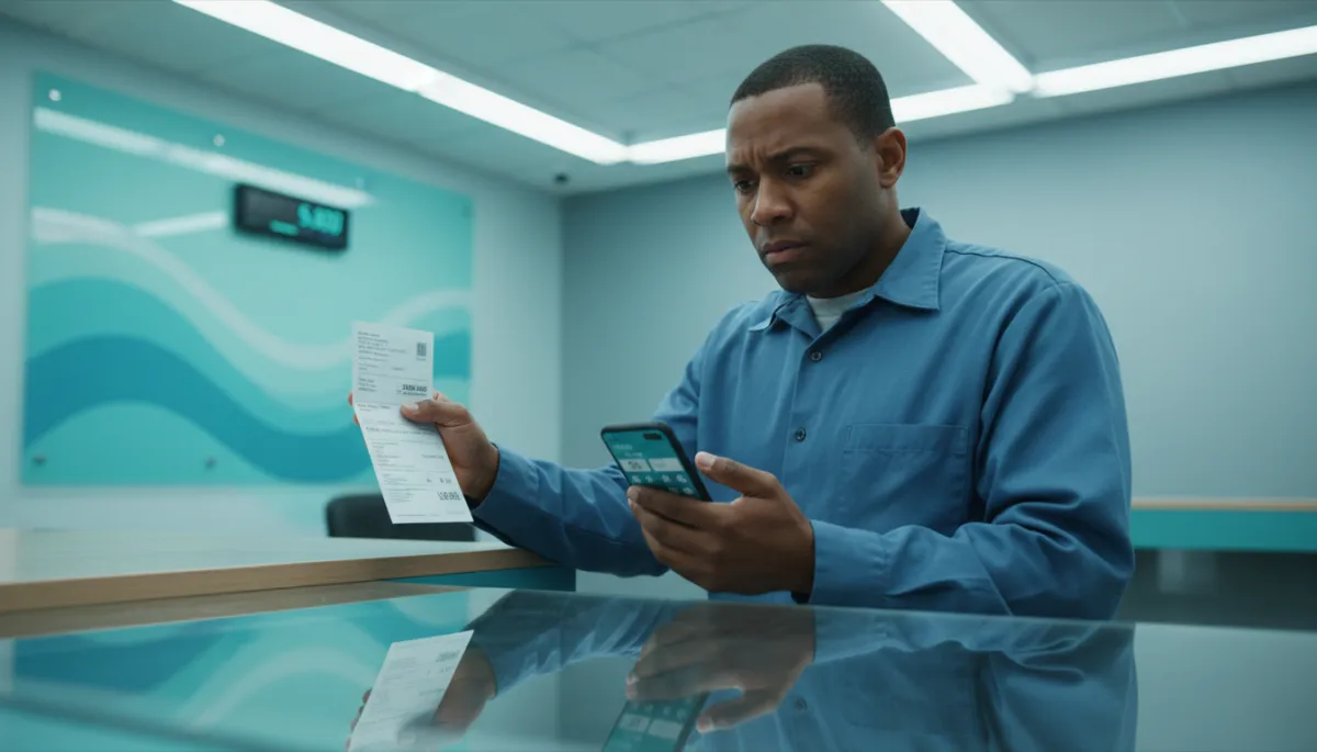 Man deciding whether to cash his paycheck at a high-fee check-cashing store